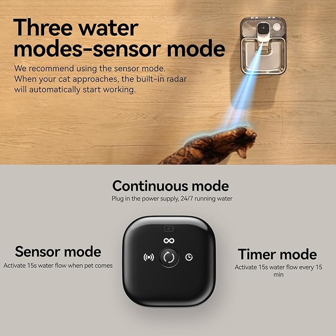 Stainless Steel Cat Water Fountain Wireless for Cats Indoor, Automatic Metal Dog Water Dispenser,Cordless Battery Operated Pet Drinking Fountain,Rechargeable Waterer with Motion Sensor 123oz, Gray