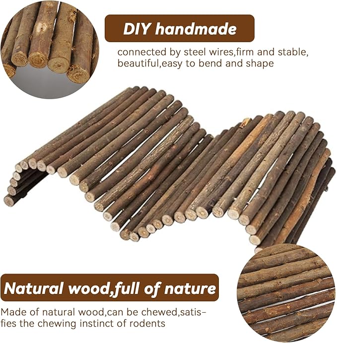 kathson Wooden Hamster Bridge,Guinea Pig Wood Ladder Bendable Tunnel Hideout Hut Small Animal Climbing Toys for Ferret Hedgehog Chinchilla Mice Rat Gerbil Baby Rabbit(15.7 x 6.0 in)