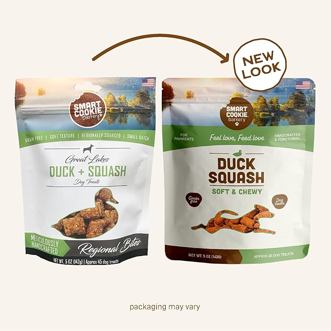 Smart Cookie All Natural Soft Dog Treats - Duck & Squash - Training Treats for Dogs with Allergies or Sensitive Stomachs - Grain Free Dog Treats, Chewy, Human-Grade, Made in USA - 5oz Bag