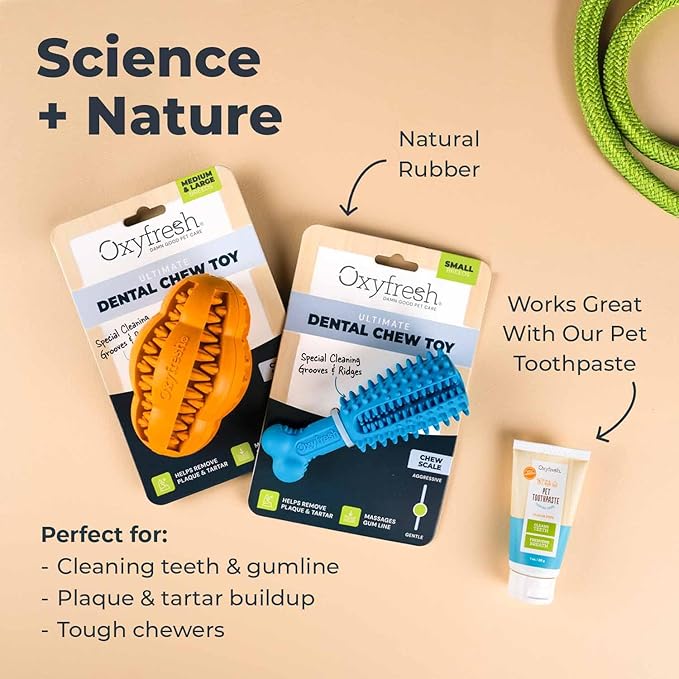 Oxyfresh Dog Dental Chew Toy - Best Durable Rubber Dog Toy for Tough Chewers – Helps Remove Plaque, Cleans Teeth & Freshens Breath Without Brushing (Large)