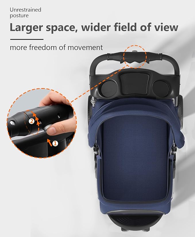 Pet Stroller with 3 Wheels for Small/Medium Pets, Portable Travel Foldable Carrier Jogger for Dog Cat Puppy Kitty, Rear Wheel Breaks, Storage Basket, Visible Mesh Weather Cover (Navy Blue)