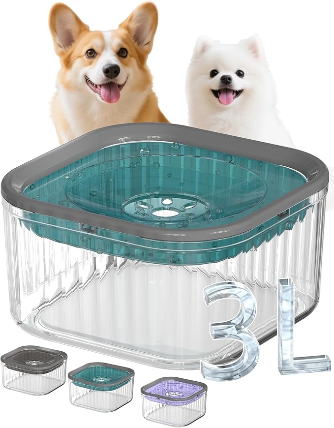 3L Dog Water Bowl No Spill 101oz Large Capacity Spill Proof Slow Drinking Water Feeder No Splash Pet Water Bowl Vehicle Carried Travel Dog Bowl for Sloppy Messy Drinkers Cats(Teal Blue)