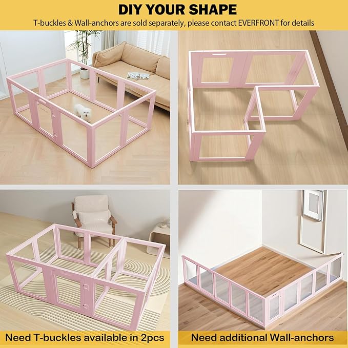 Clear Acrylic Plastic Dog Playpen - Clear Dog Play Pen - Easy Assemble Acrylic Dog Playpen - Puppy Playpen, Cat Playpen, Small Animal Playpen, Dog Play Pen Indoors (Pink-23.6" H, 12PCS)