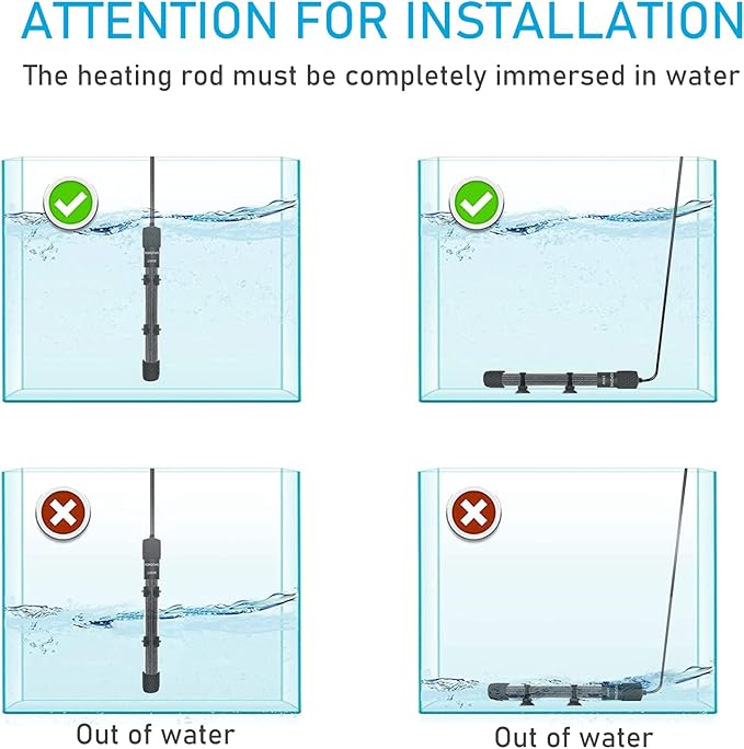 YukiHalu Small Submersible Aquarium Heater, Adjustable Mini Fish Tank Heater 25W 50W 100W 200W 300W with External Temperature Controller, LED Display, Used for 5/10/20/40/60 Gallons (100 Watts)