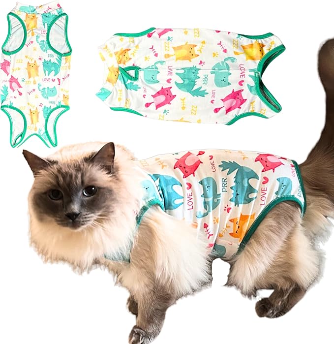 Cat Recovery Suit Surgical Onesie for Post Surgery (Neuter/Spay), Wounds and Skin infections for Male or Female Cats. Comfortable, Safe, (no Loose Cords) Cone Alternative. (Large)