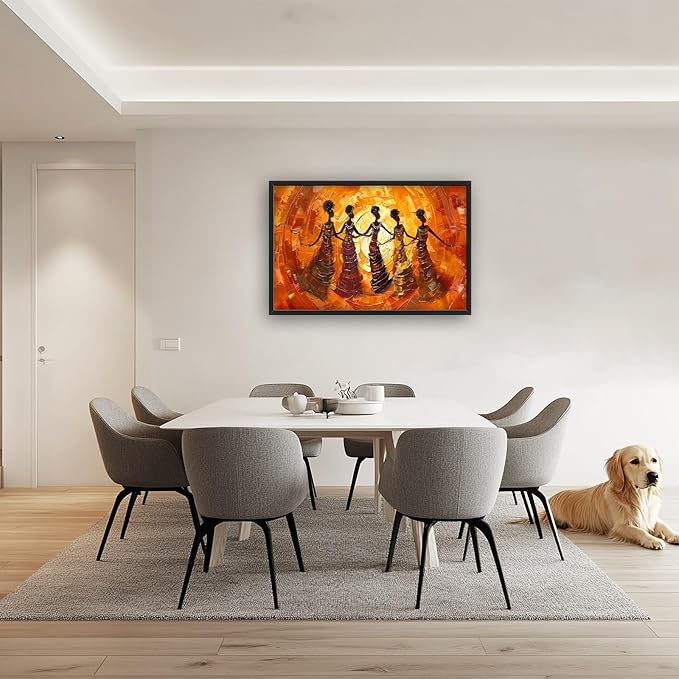 Quorin African American Large Wall Art Abstract Black Girl Women Dance Pictures Wall Decor Retro Ethnic Canvas Print Painting Artwork for Bathroom Living Room Bedroom 36L x 24W