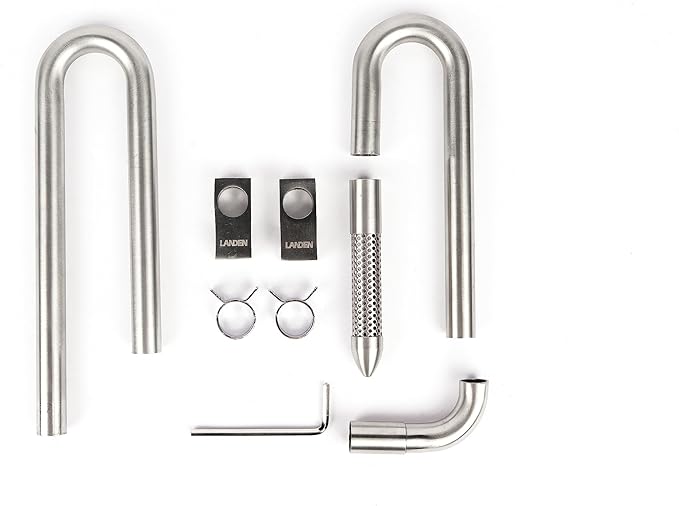 LANDEN 304 Stainless Steel Lily Pipes with Clamps for Rimless Glass Aquarium, Inflow and Outflow Set (Pipe Diameter 12mm)…