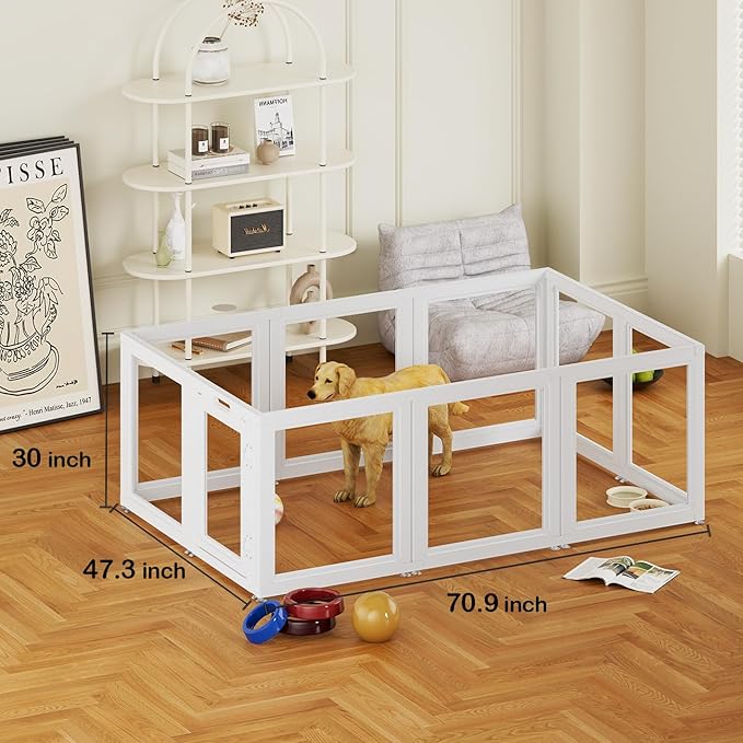 Clear Acrylic Dog Playpen Transparent Dog Playpen Indoor, Easy Assemble Clear Pet Pen for Puppy Bunny Cat Pig, Sturdy & Easy Cleaning Plastic Dog Puppy Fence (30" H, 10PCS)