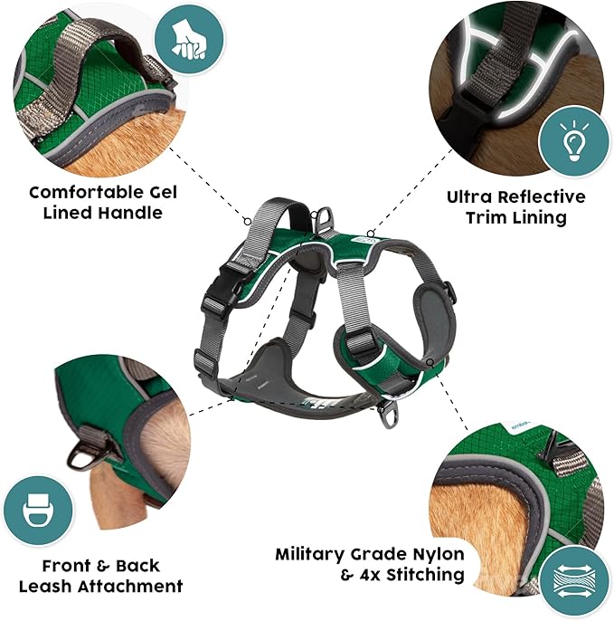 Embark Adventure Dog Harness, Reflective Trim No Pull Dog Harness Medium Sized Dogs - Military Grade Nylon, Front Clip with Gel Lined Handle.