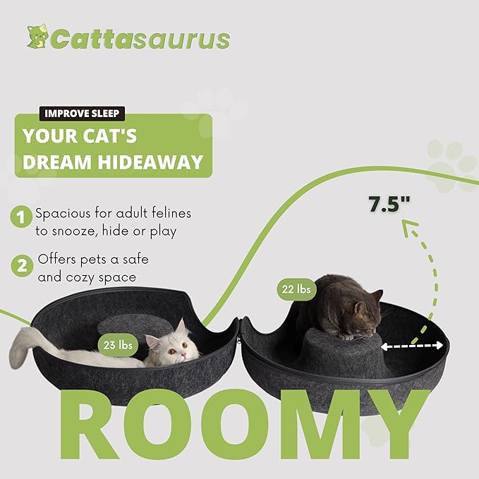 CATTASAURUS Peekaboo Cat Cave for Multiple & Large Cats Up to 30-45 Lbs, Scratch Detachable & Washable Tunnel Bed, Comfy Donut Cat Cave (Light Gray + Dark Gray, Large)