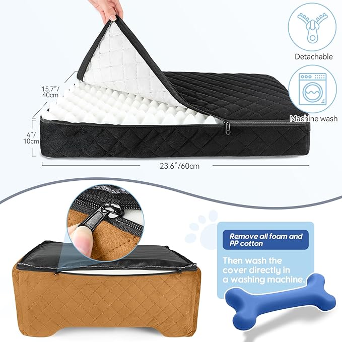 Dog Car Seat for Medium/Large Dogs,Dog Booster Seat for Dog Under 50lbs or 2 Small Dogs, Detachable and Washable Pet Car Seat,Multi-Functional Travel Dog Bed & Dog Sofa(Black/Brown)