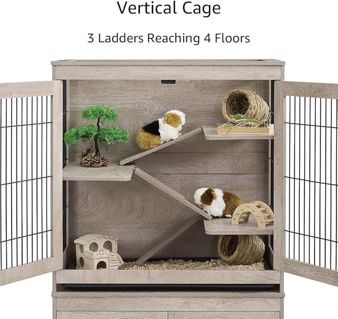unipaws Ferret Cage with Storage, Large Vertical Hamster Cage, Iguana, Rabbits, Chinchillas, Pet Rats, Guinea Pigs - Multi-Level Small Animal Cage with Ramps, Platforms, and Wheels