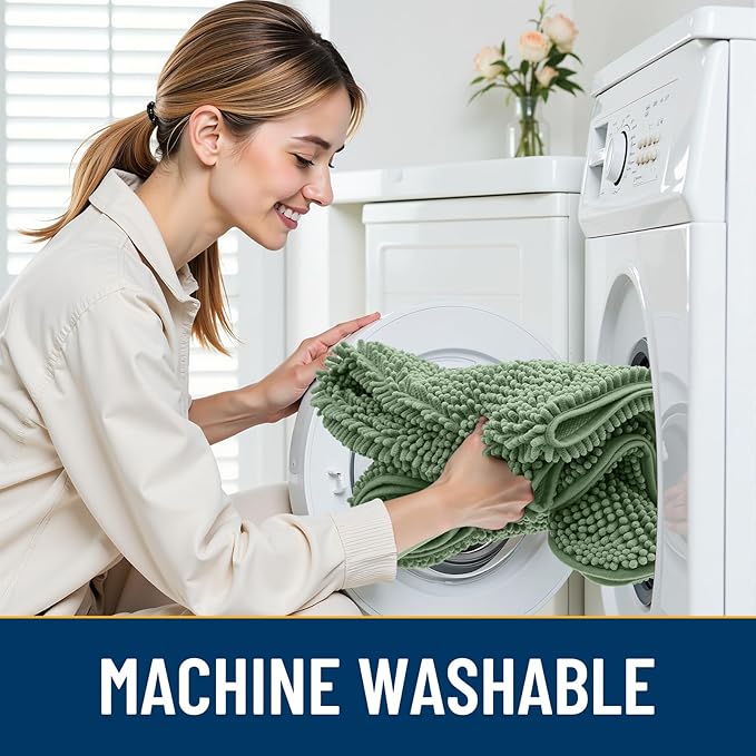 Smiry Dog Door Mat for Muddy Paws 36x24, Absorbs Moisture and Dirt Doormat, Non-Slip Washable Quick Dry Chenille Front Door Mat Indoor Entrance, Entryway Carpet for Inside Floor, Olive Green