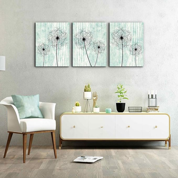 Light Green Background Dandelion Canvas Wall Art Paintings For Living Room Large Size Wall Artworks Bedroom Decoration 3 Piece Framed Office Wall Decor Canvas Print Posters Kitchen Home Decoration