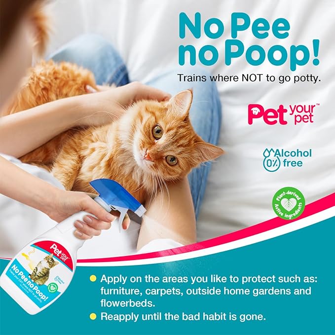 No Pee No Poop Cat Potty Training Spray, 16 Fl Oz – Non-Toxic Cat Spray No Mark for Urine/Marking/Pooping – Natural Pee Deterrent Spray – Indoor/Outdoor Keep Off