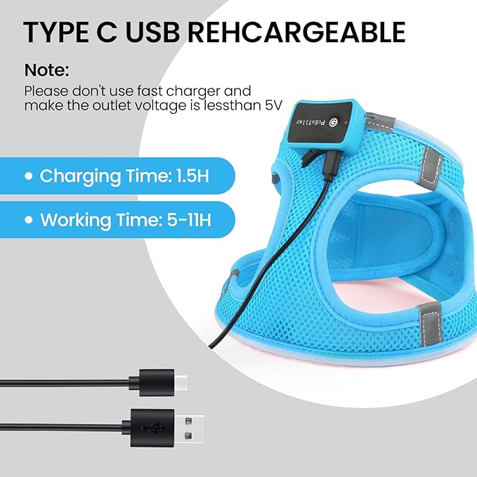 PceoTllar Light Up Dog Harness, LED No Pull Reflective Dog Harness, Flashing Lighted for Night Walking - Small/Medium, (Blue XS)