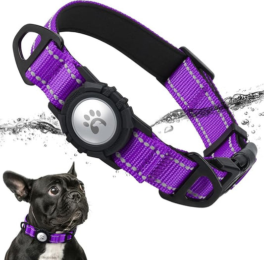TagME Airtag Dog Collar,Waterproof Reflective Pet Collar with Airtag Holder,Soft Padded and Double D-Rings for Small Dogs,Purple