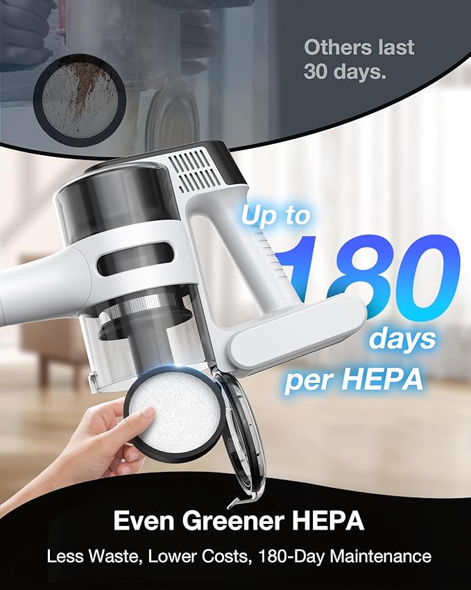 Cordless Stick Vacuum Cleaner for Home, Lightweight Rechargeable Vacuum with 55min Runtime, Powerful Suction, Green LED Headlight, 9-in-1 Pet Hair Carpet & Hardwood Floor Cleaner