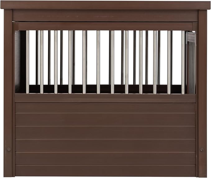 New Age Pet ECOFLEX Dog Crate End Table - Furniture-Style Pet Crate for Crate Trained Dogs - Stainless Steel Tubing & a Latched Closure - 10 Year Manufacturer's Warranty, Medium, Brown