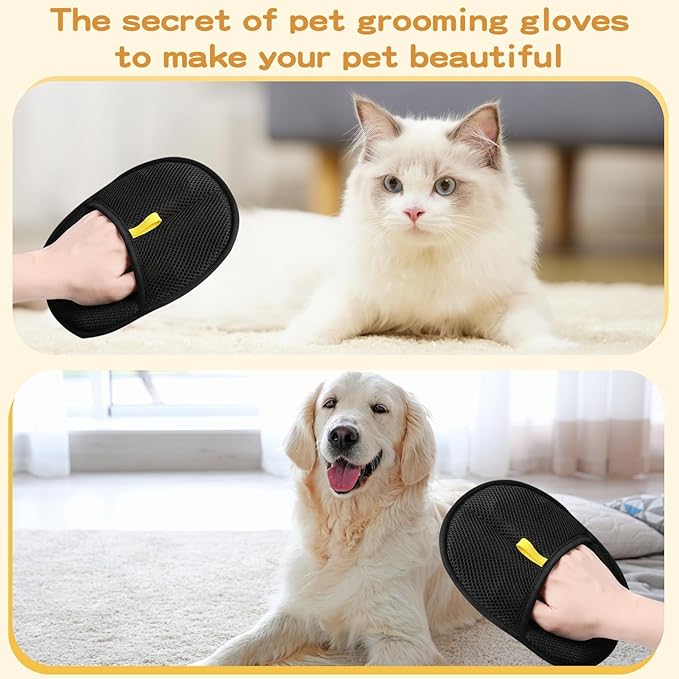 3Pcs Pet Hair Removal Glove for Cats & Dogs, Upgrade Efficient Grooming Gloves for Pet Hair, Cat Grooming Gloves for Hair Removal，Reusable Cat & Dog Hair Remover for Couch, Furniture