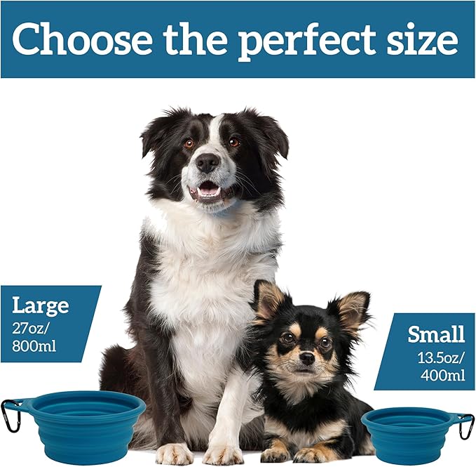 OHMO Collapsible Dog Bowl(2 Pack, Peacock&Light Blue 12oz/400ml) Premium Silicone Pet Water Bowls for Cats & Dogs, Portable Dog Travel Bowls Foldable for Outdoor Camping Hiking