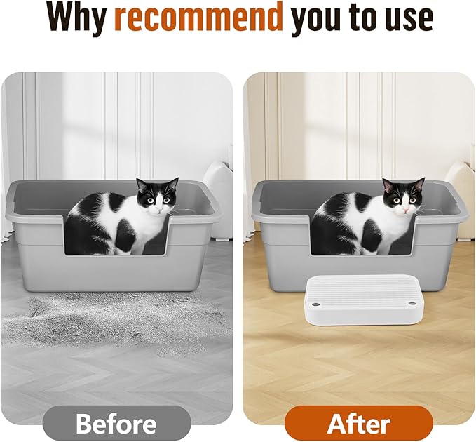 Cat Litter Box Ramp Mat with Filter Function, Cat Step Pedal Stool for Self-Cleaning Litter Box, Easy to Clean, Ideal for Kitten & Elderly Cats (White)