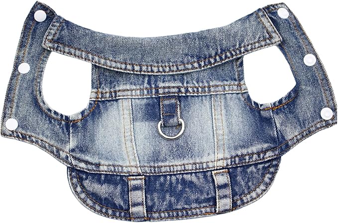 Puppy Clothes for Small Dogs Boy,Classic Western Denim Dog Coat,Dog Jeans Jacket with Leash D-Ring,Pet Cat Costumes,Cooling Harness Vest for Walking (Blue, X-Small)