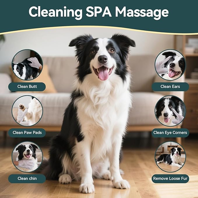 WLP Cleaning & Deodorizing Glove Bath Wipes for Dogs and Cats, Hypoallergenic Nourish Fur Aloe Extract Jojoba Oil Pet Grooming Wipes for Daily and Travel (30 PCS)