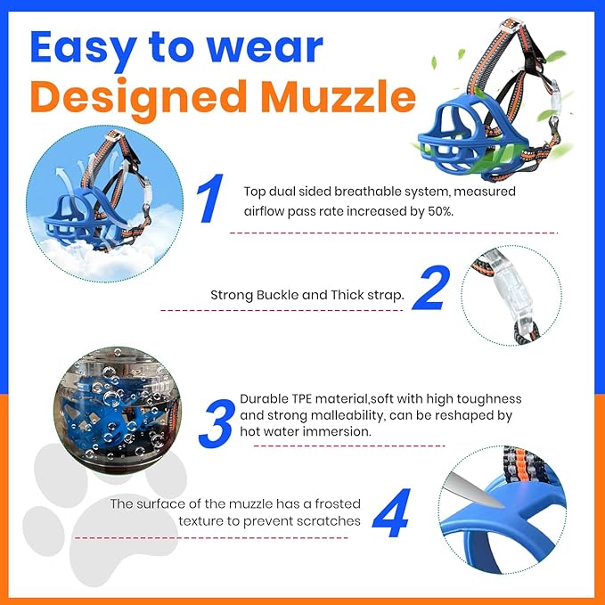 Dog Muzzle, Basket Muzzle for Small Medium Large Dogs, Anti-Biting and Chewing, Lightweight & Sturdy Cage Design, Allows Panting & Drinking, Ideal for Grooming & Training（Blue Size S）