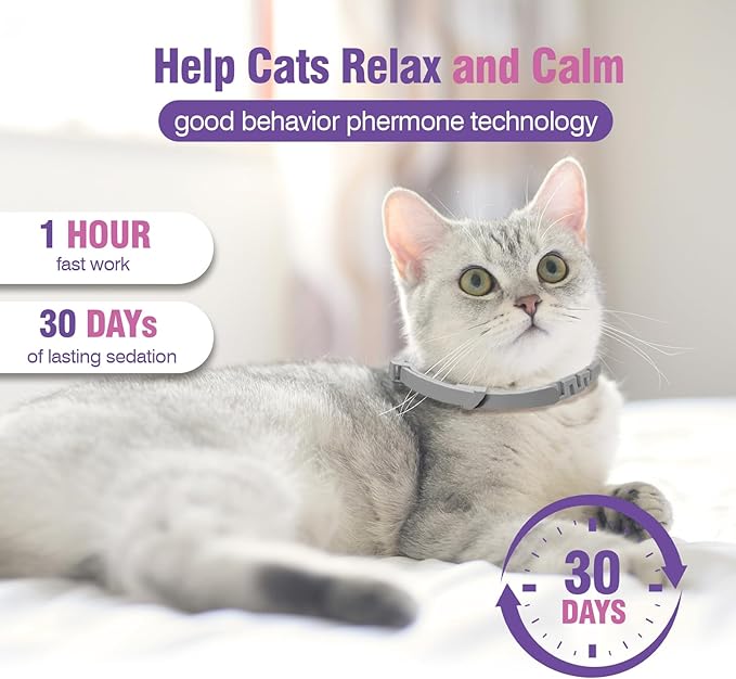 Calming Collar for Cats 4 Pack - Adjustable Soother - Anxiety Relief - Stress Pheromone Collar - Comfort Cat Calm Collars - Lasts 30 Days