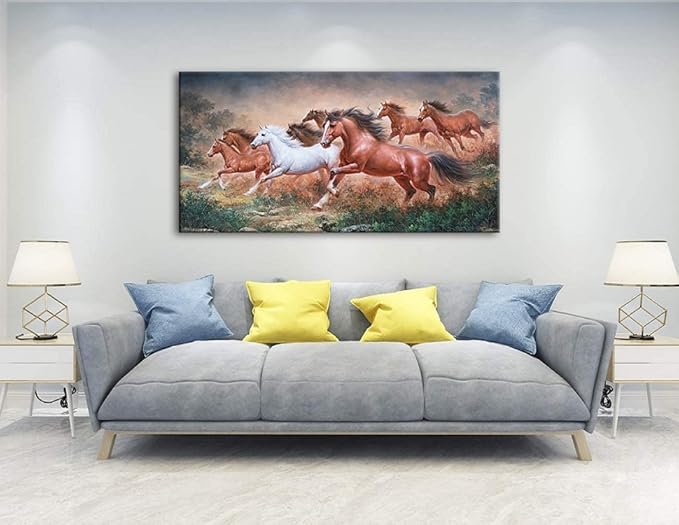 Yxbhhym Large Wall Art Running Horse Canvas Wall Art Animal Picture Prints Eight Horses Paintings Posters Animal Artwork for Wall Living Room Decor Framed Modern Farmhouse Decoration-24x48inches