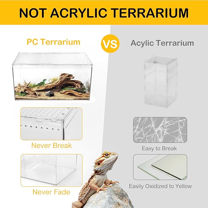 Reptile PC Terrarium,Spider Tank Starter Kit,Leopard Gecko Container,Tarantula Cage,Hermit Crab Habitat,Lizard Enclosure,Insect Housing,Jumping Spider Enclosure,Small Bearded Dragon Vivarium