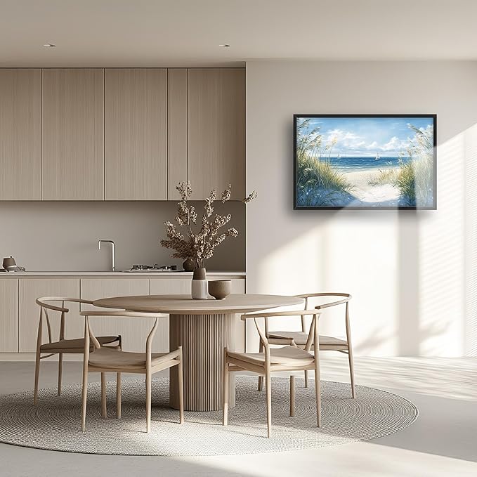 Framed Large Beach Wall Art for Living Room, Oversized Coastal Nautical Wall Decor Sailboat Canvas Seaside Pictures Modern Artwork Home Decoration for Living Room Bedroom Office 36"x24"