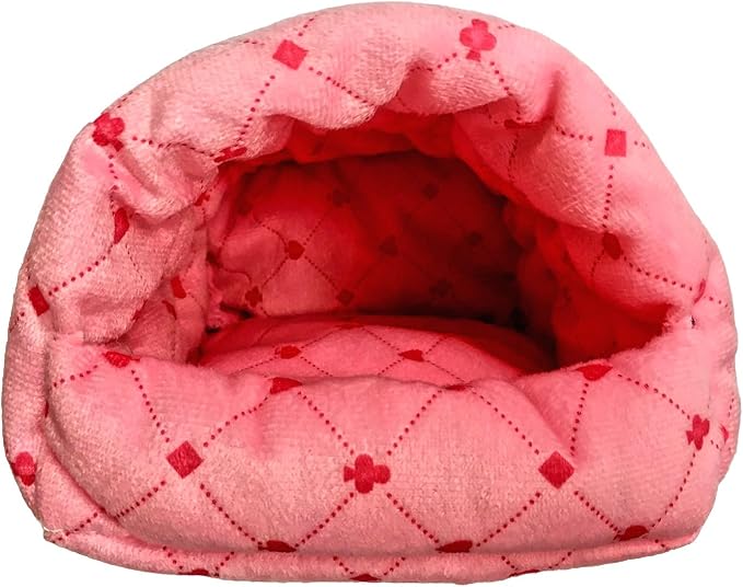 WOWOWMEOW Guinea Pig Cave Bed Small Animals Warm Cage Hanging Bed for Rat, Chinchilla, Hedgehog, Rabbit (M, Poker-Pink)