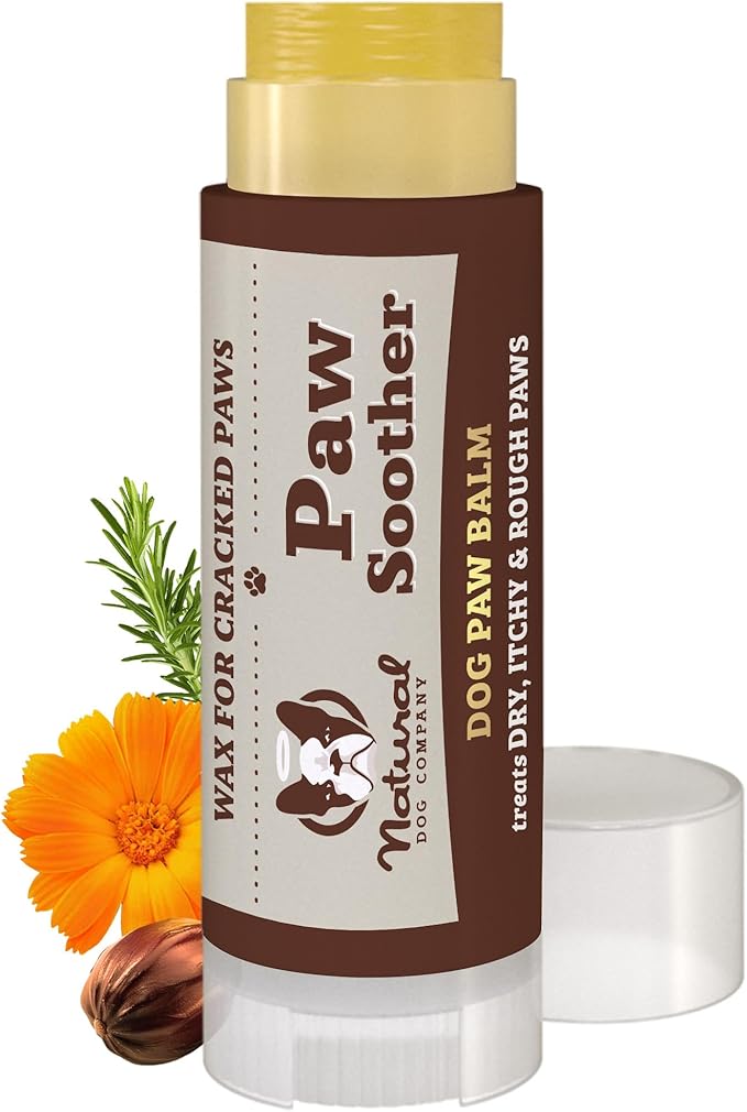 Natural Dog Company Paw Soother Balm for Dogs 0.15 oz Stick, Organic Soothing & Moisturizing Relief for Dry, Cracked Paws, Winter Healing Relief, Gentle & Lick-Safe