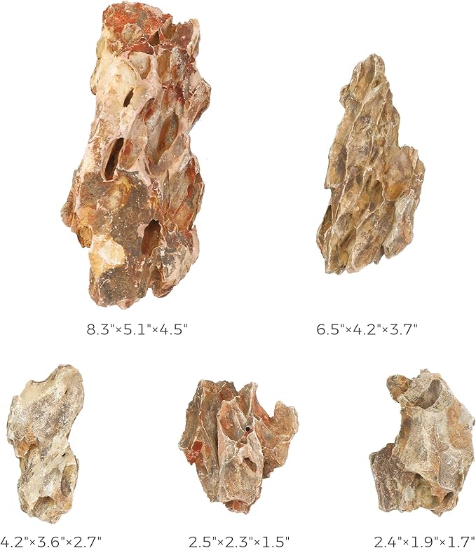 2-8 Inches Natural Dragon Stone 5 PCS Aquarium Rocks for Aquascaping, Aquarium Landscaping, Terrariums, Fish Tank Decoration, Vivariums, Paludarium, Reptile and Amphibian Enclosures