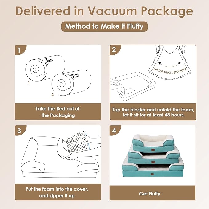 EHEYCIGA Orthopedic Dog Beds for Large Dogs, Waterproof Memory Foam Large Dog Bed with Sides, Non-Slip Bottom and Egg-Crate Foam Pet Couch Bed with Washable Removable Cover, Turquoise Blue