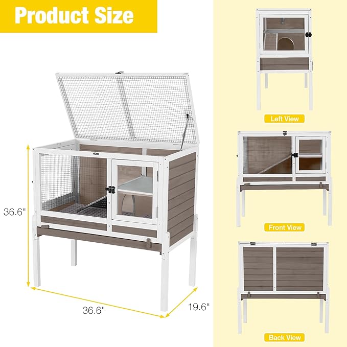 Aivituvin Rabbit Hutch with Stand Wooden Bunny Cage Indoor 2 Story Guinea Pig House with Anti Chew Ramp, No Leak Tray, Hideout, Wire Mesh (Brown)
