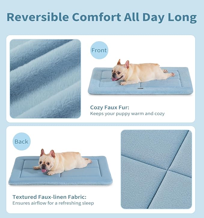 Made4Pets Dog Crate Pad Bed for Large Dogs, Washable & Reversible, Anti-Slip Kennel Mat for Cozy Sleeping, Soft Fluffy Dog Bed for Indoor & Outdoor Use, 36"x27", Blue