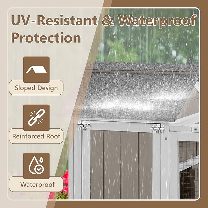 38''L Rabbit Hutch Outdoor Indoor with Wheels, Wooden Expandable 2 Story Bunny House Rabbit Cage with Run, Waterproof Roof, Pull Out Tray, Guinea Pig Cage Chicken Coop for Small to Medium Pets