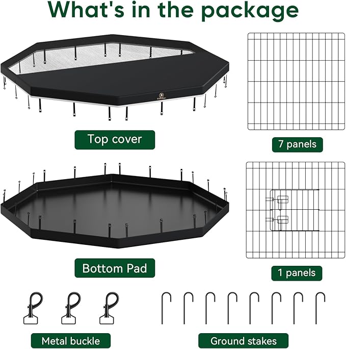 PJYuCien Dog Playpen, 8 Panels 30’’H Dog Pens Indoor with Bottom Pad and Top Cover, Metal Foldable Pet Puppy Exercise Fence Crate Kennel, Better for Small Animals,Black