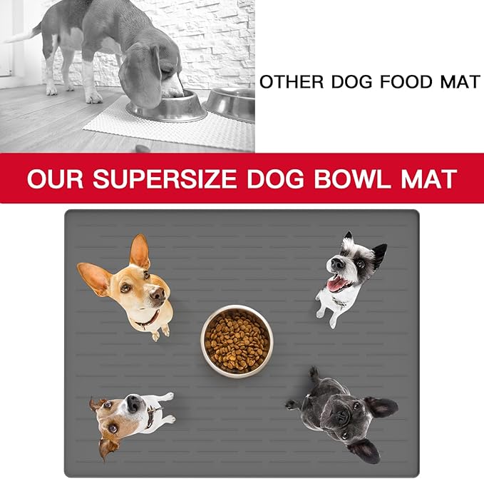 39.4"x29.5" Largest Pet Food Mat, Silicone Dog Mats for Food and Water, Nonslip Pet Feeding Mats for Floors,Dog Cat Bowl Mat with Raised Edges, Gray Green