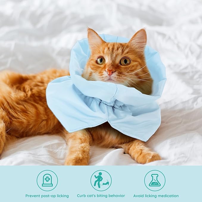 Cat Recovery Collar, Soft Adjustable Cat Cone Alternative, Lightweight Waterproof Fasteners Collars for Cats Kittens Puppies, After Surgery Stop Licking and Daily Use (Gray Blue, (Neck5.5-9.8"))