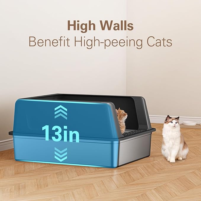 Zarler XXL Stainless Steel Litter Box for Cats, Extra Large Metal Cat Litter Box with Lid, High Sided Non-Stick Design, Leak Proof and Rust Resistant, 28 x 20 x 13 Inches, Grey