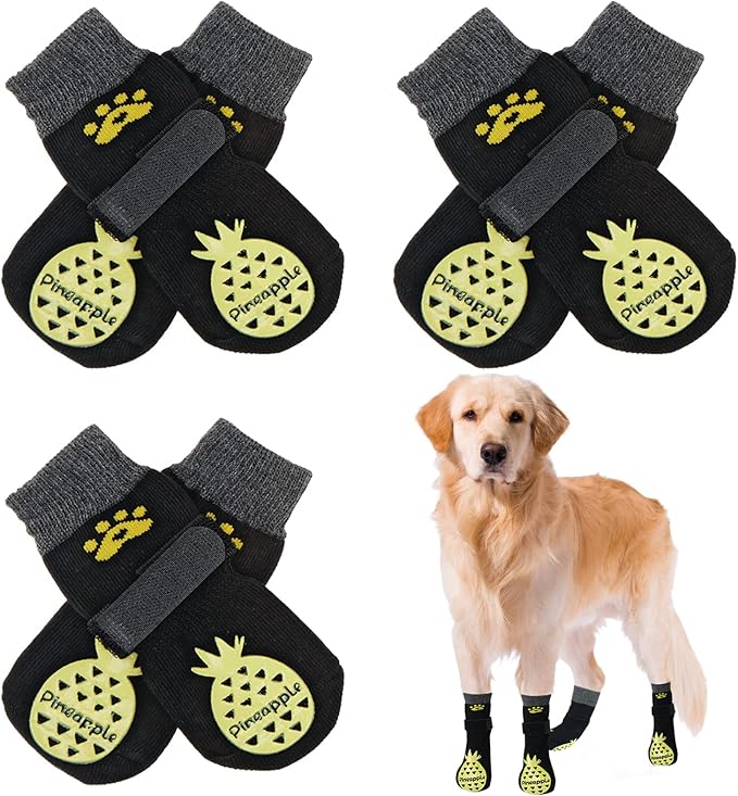 BEAUTYZOO Anti-Slip Dog Socks,Dog Shoes for Hot/Cold Pavement,Paw Protectors with Grips 3 Pairs for Puppy Small Medium Large Senior Old Dogs,Dog Socks to Prevent Licking and Hardwood Floor Protection