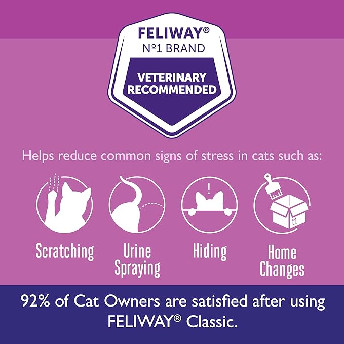 FELIWAY® Classic 30 Day Cat Calming Refill for Pheromone Diffuser, 48ml - Helps Reduce Common Signs of Stress in Cats & Kittens, Enhanced Calming