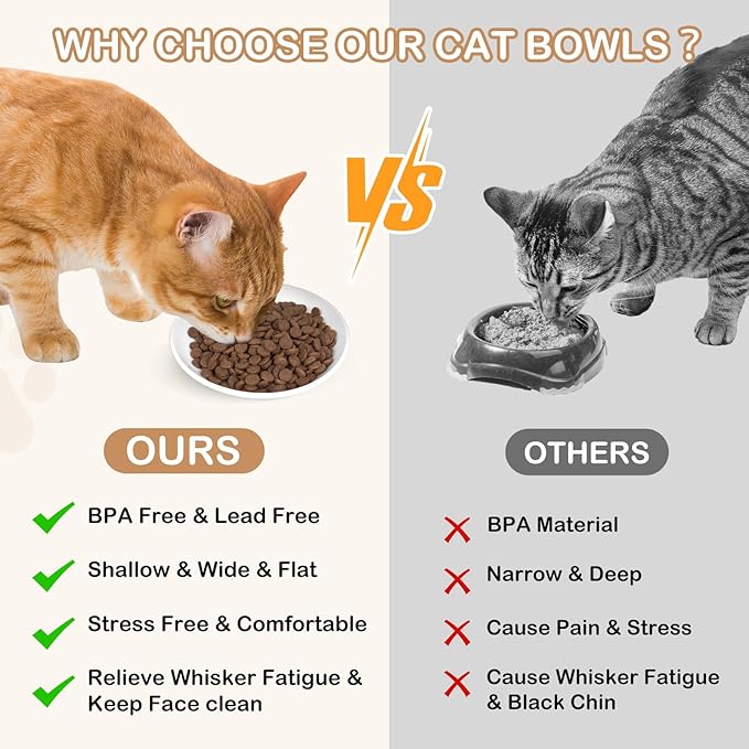 TRUVIC 4 Pack Ceramic Cat Food Bowls, 5.9 Inch Ceramic Cat Dishes Set for Indoor Cats and Small Dogs, Anti Whisker Fatigue Kitten Bowls, Wide Shallow Kitten Plates for Food and Water (Cute Face)