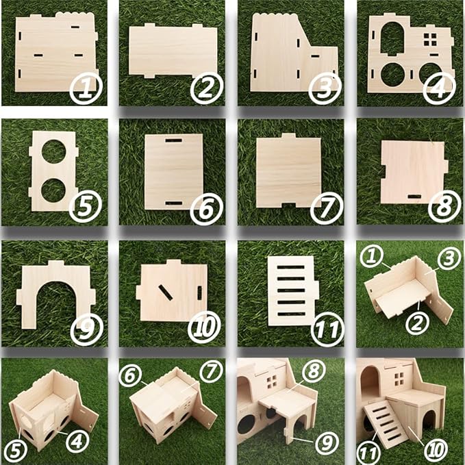 Tiny Hamster Maze Wood House Fun Slide House Double-Decker Hut for Dwarf Gerbil Mouse Mice Rat Small Animals(Only for Small Hamster)