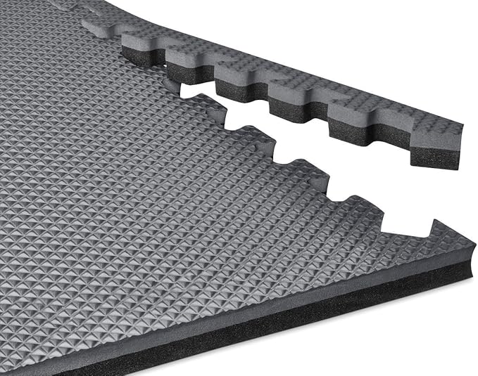 Norsk Reversible Gym Exercise Mats 3/4" Thick EVA Interlocking Foam Tiles, Perfect Home Gym Flooring, 32 Tiles & 64 Trim Pieces, 128 Sq. Ft. Reversible, Red/Black