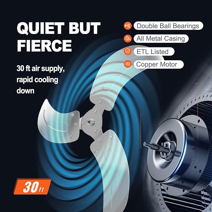 VEVOR 18 inch Wall Mount Fan Oscillating, 3-speed High Velocity Max. 4000 CFM Industrial Wall Fan for Indoor, Commercial, Residential, Warehouse, Greenhouse, Workshop, Basement, Black, ETL Listed